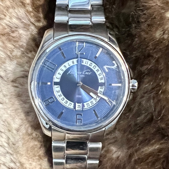 Kenneth Cole Watch KC3873 Men's Stainless Steel Watch w/ Blue Face & Multi-Dials - Picture 1 of 6